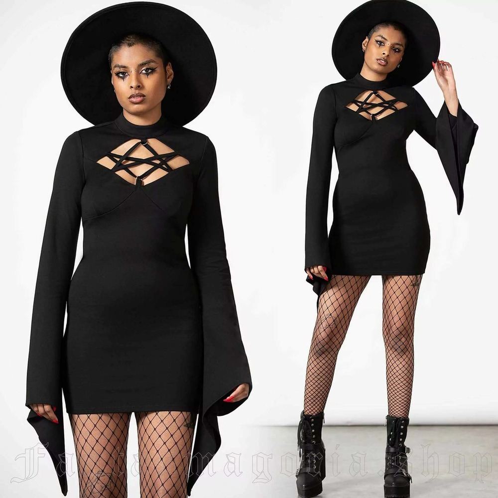 killstar witchural long sleeve dress with flared sleeves